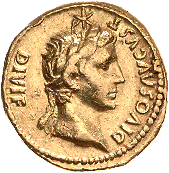 RIC I (second edition) Tiberius 24 Tiberius reverse, Head of Augustus, laureate, right; above, star