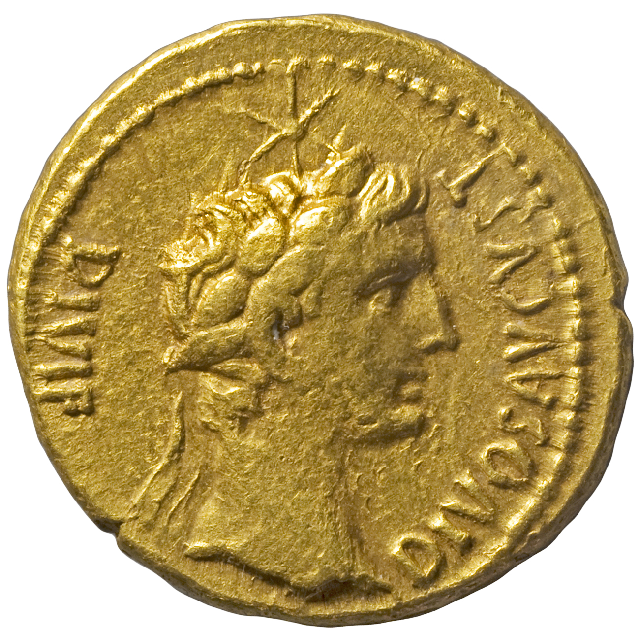 RIC I (second edition) Tiberius 24 Tiberius reverse — Head of Augustus, laureate, right; above, star