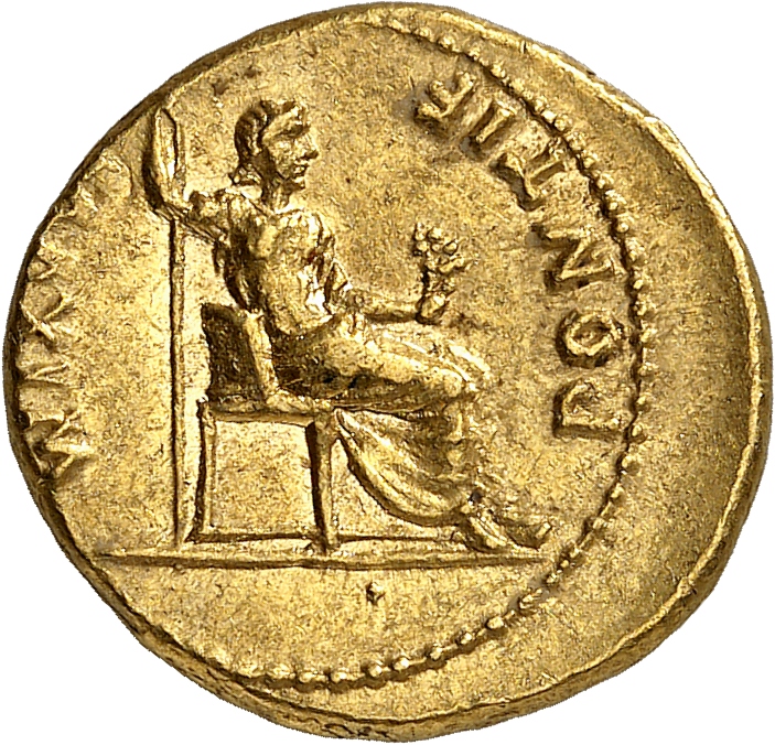 RIC I (second edition) Tiberius 25 Tiberius reverse, Female figure, draped, right, seated, right on chair with plain legs,...