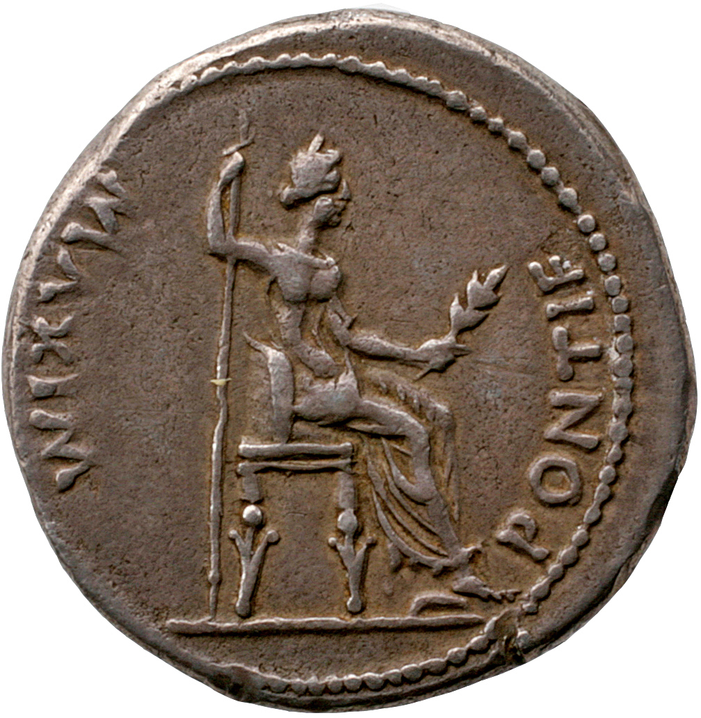 RIC I (second edition) Tiberius 26 Tiberius reverse, Female figure, draped, right, seated, right on chair with plain legs,...