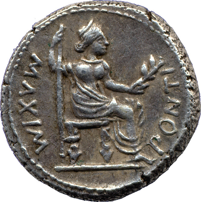 RIC I (second edition) Tiberius 26 Tiberius reverse — Female figure, draped, right, seated, right on chair with plain legs...