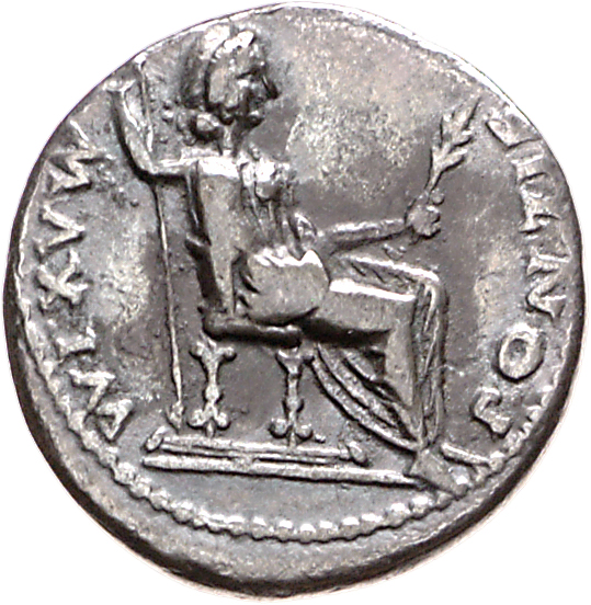 RIC I (second edition) Tiberius 28 Tiberius reverse, Female figure, draped, right, seated, right holding branch and invert...
