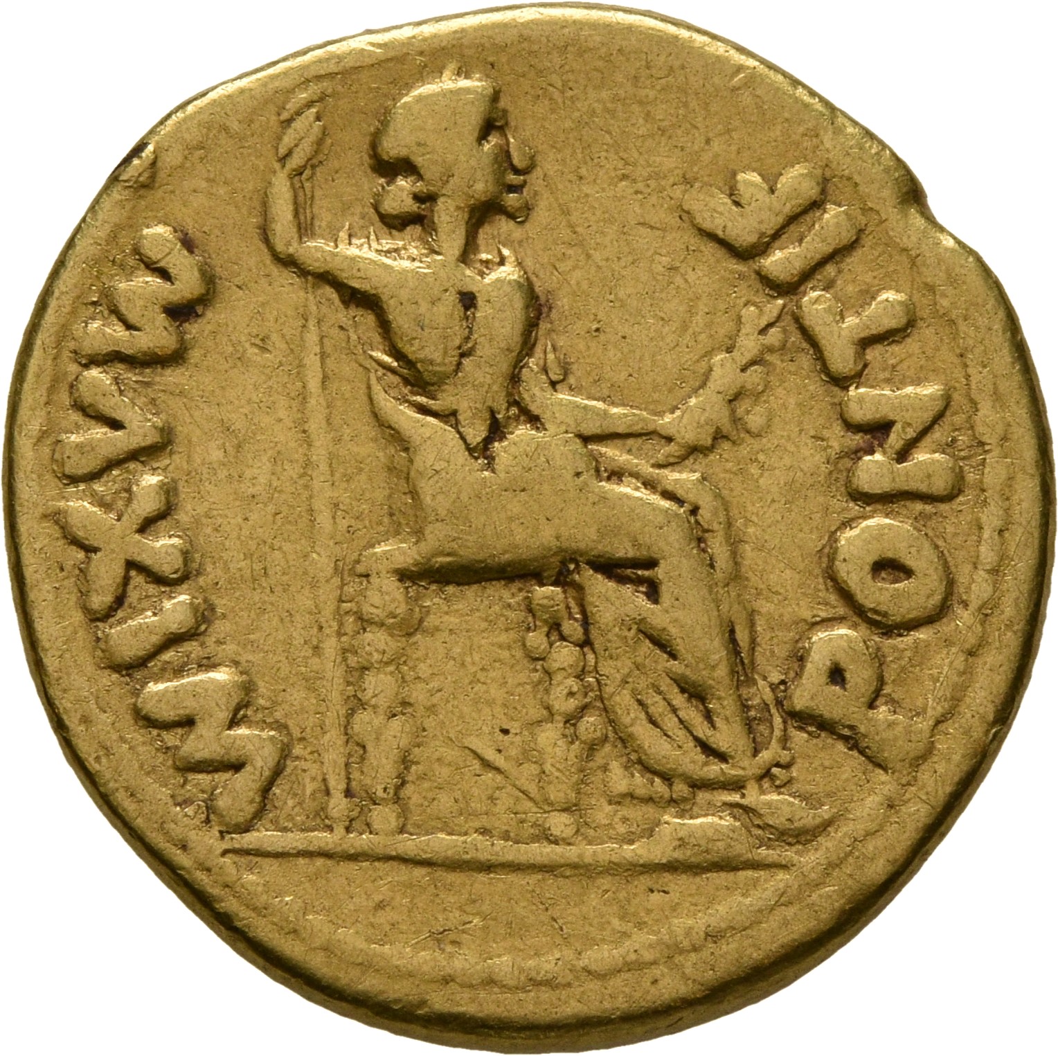 RIC I (second edition) Tiberius 29 Tiberius reverse — Female figure, draped, right, seated, right holding branch and inver...