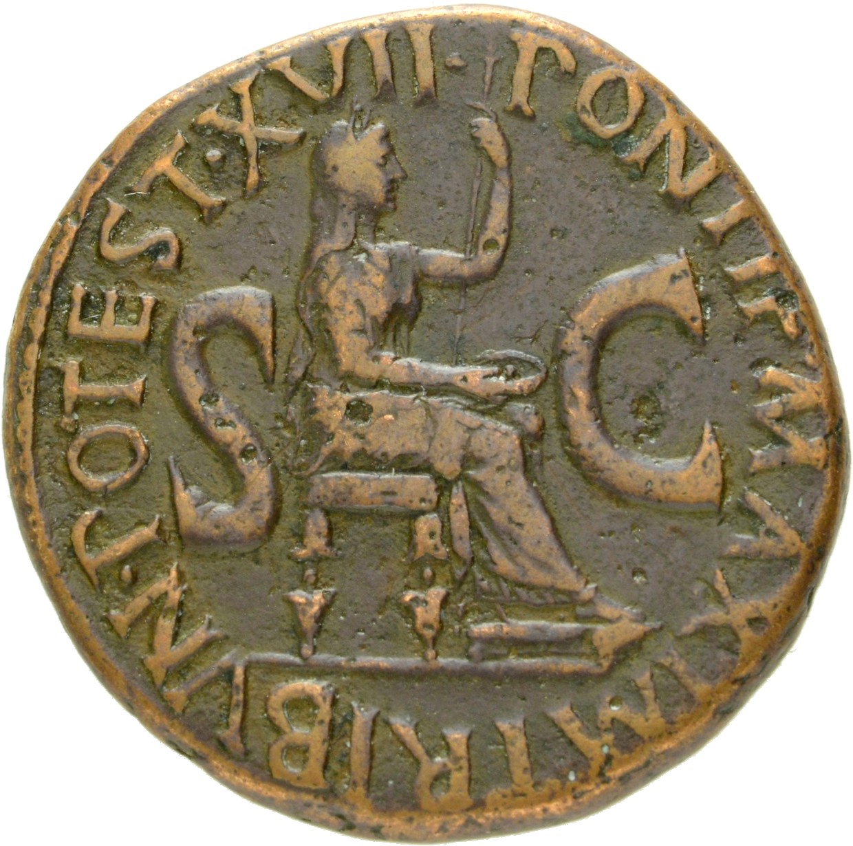 RIC I (second edition) Tiberius 35 Tiberius reverse, Female figure, veiled, draped, seated, right, holding patera in right...