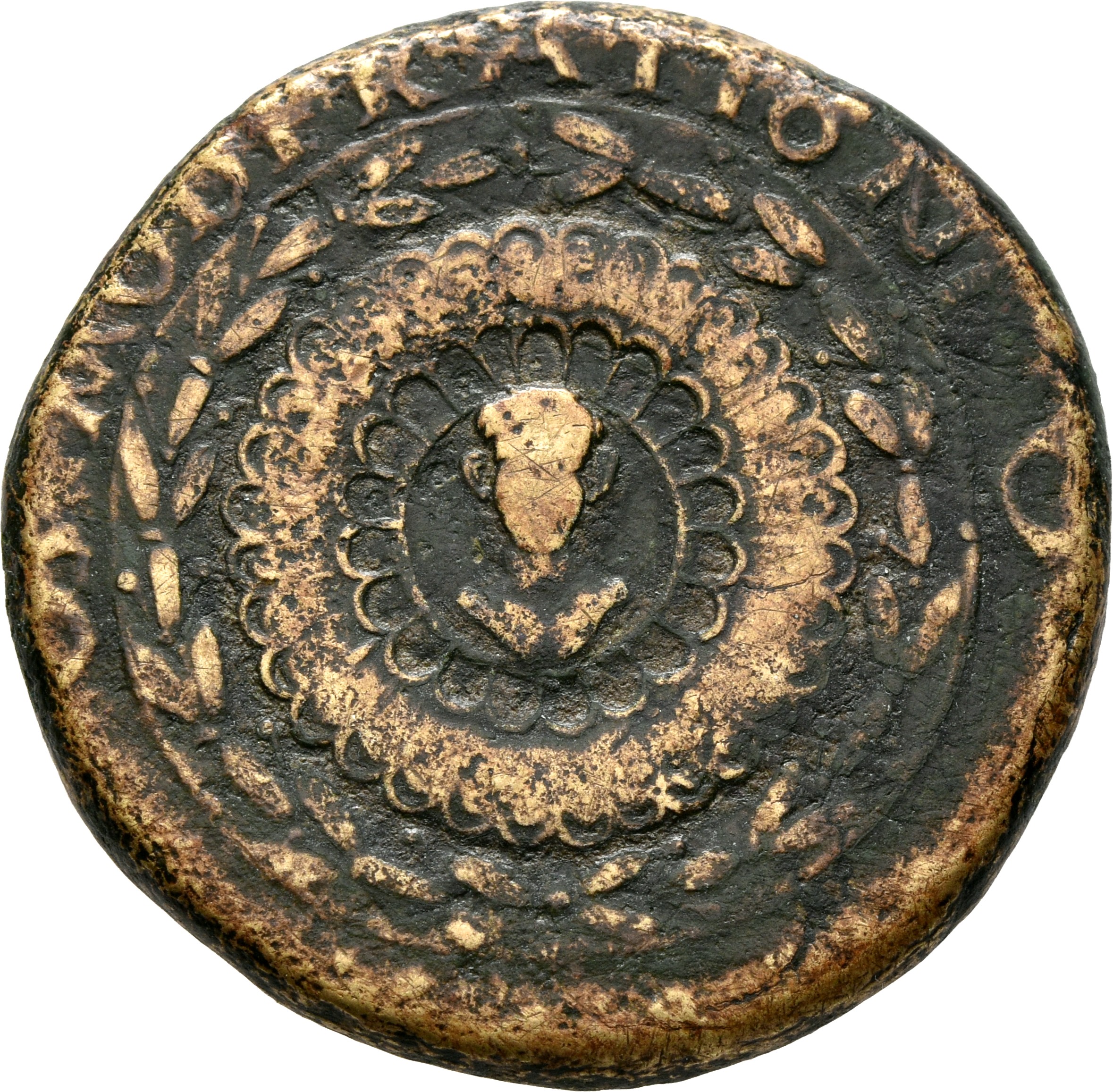 RIC I (second edition) Tiberius 39 Tiberius reverse, Small facing bust of Tiberius, bare-headed, within circle of petals, ...