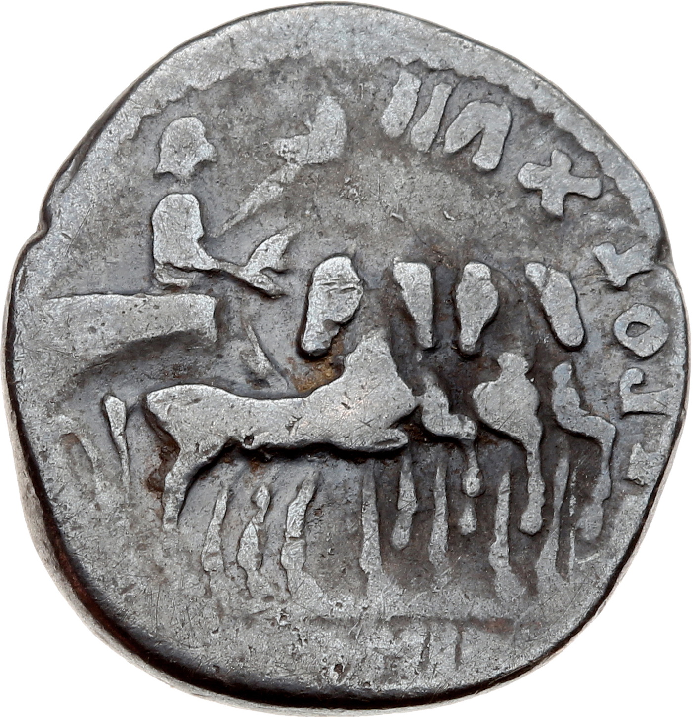 RIC I (second edition) Tiberius 4 Tiberius reverse — Tiberius, laureate and cloaked, standing in quadriga right, holding l...