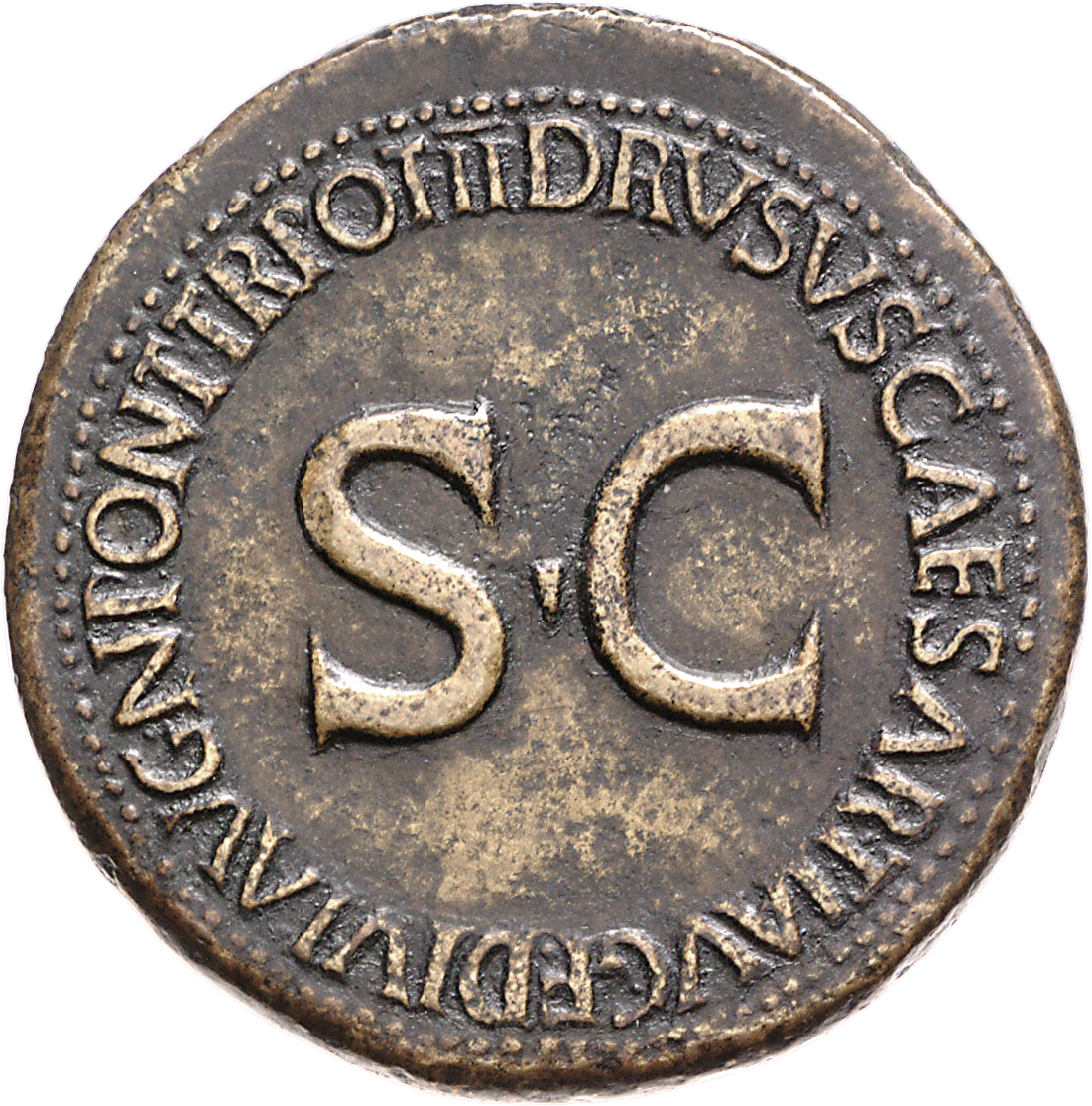 RIC I (second edition) Tiberius 42 Tiberius reverse, Legend surrounding large S C