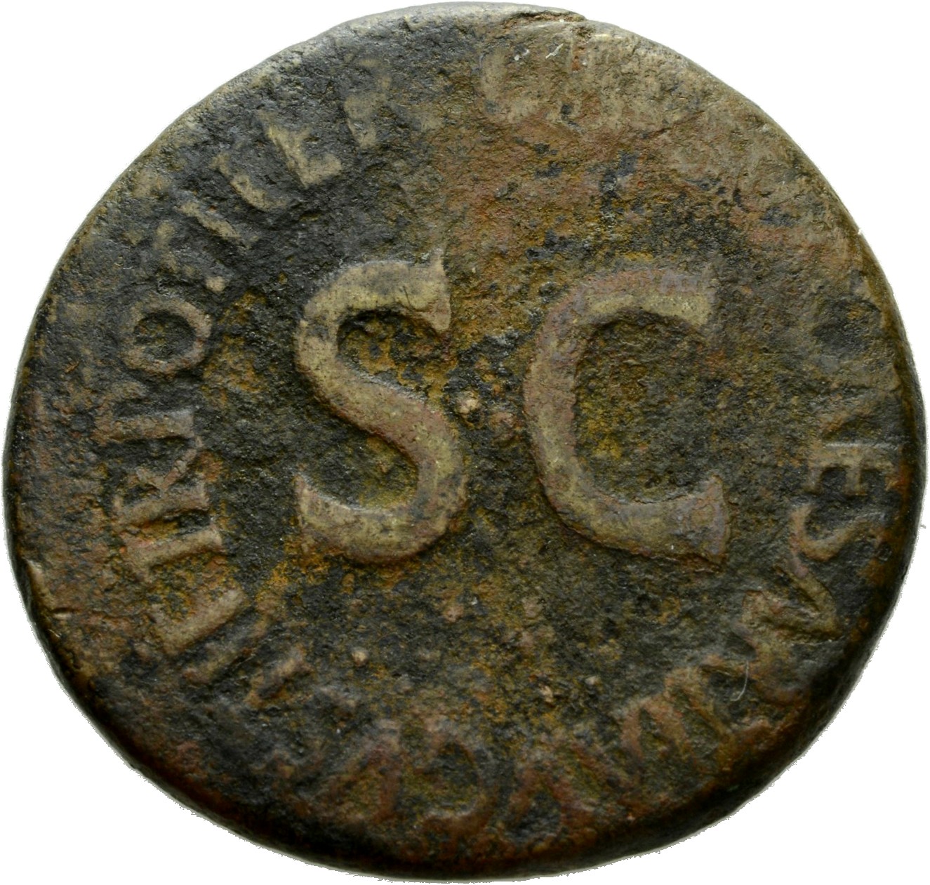 RIC I (second edition) Tiberius 43 Tiberius reverse, Legend surrounding large S C