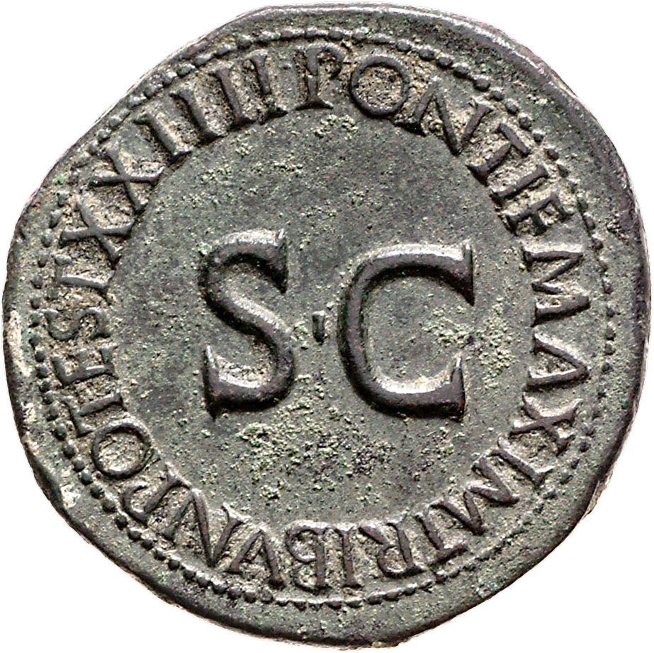 RIC I (second edition) Tiberius 44 Tiberius reverse, Legend surrounding large S C