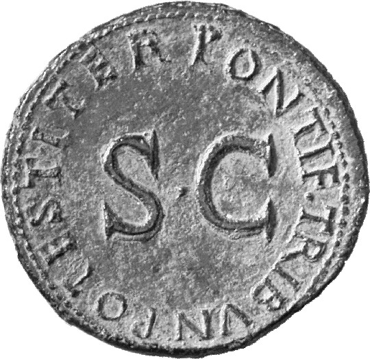 RIC I (second edition) Tiberius 45 Tiberius reverse, Legend surrounding large S C