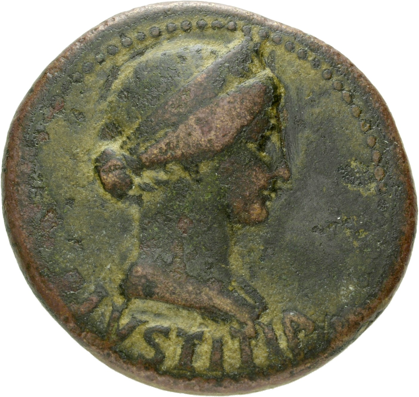 RIC I (second edition) Tiberius 46 Tiberius obverse, Bust of woman as Iustitia, draped, right, wearing stephane decorated ...