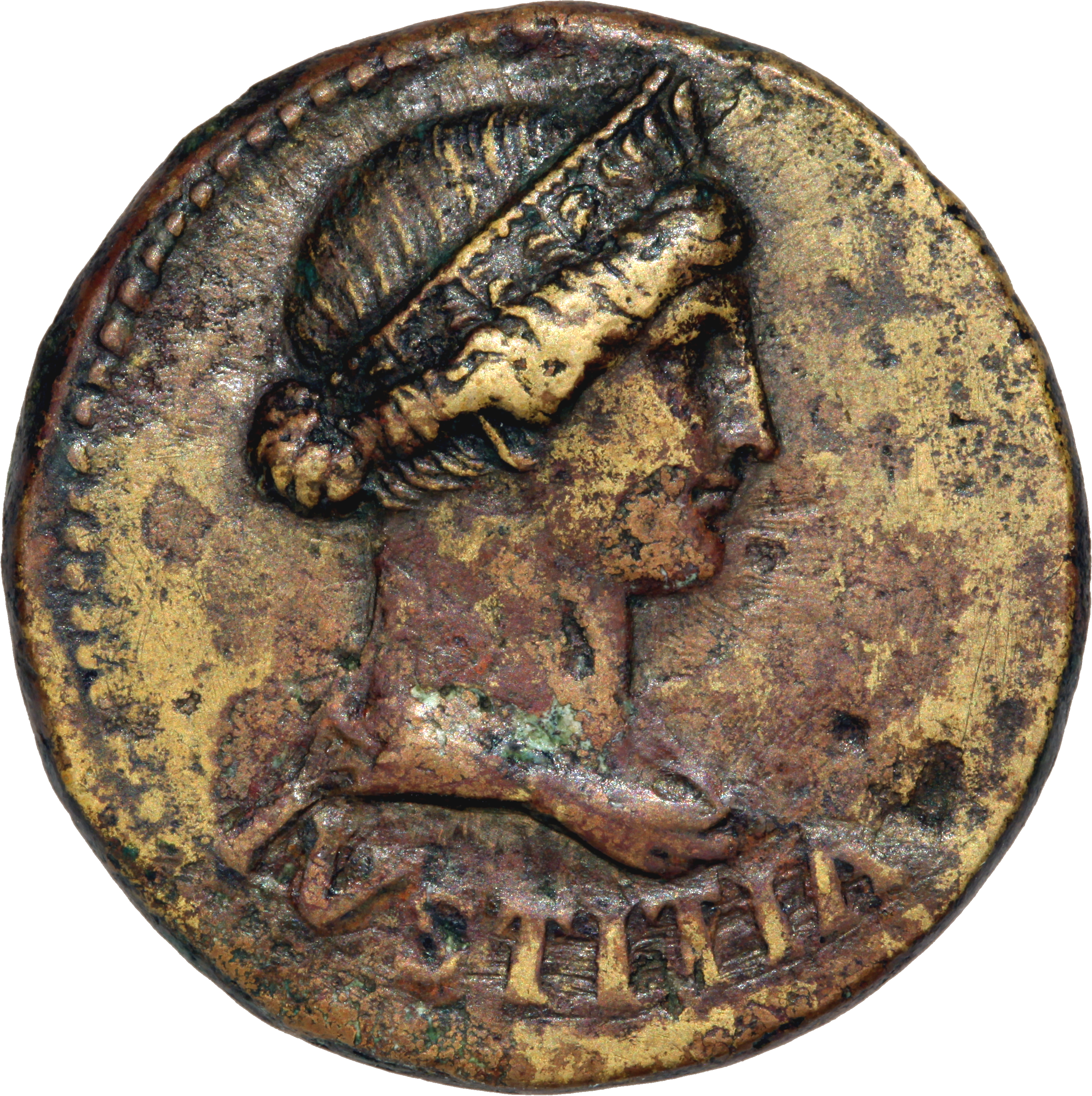 RIC I (second edition) Tiberius 46 Tiberius obverse — Bust of woman as Iustitia, draped, right, wearing stephane decorated...