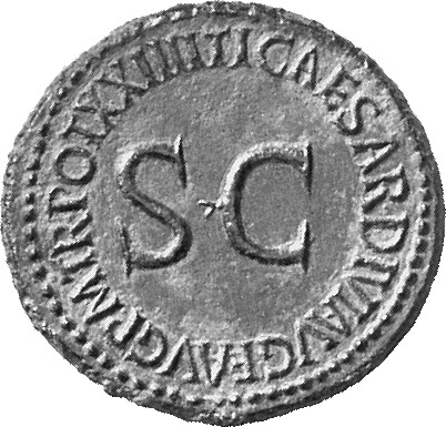 RIC I (second edition) Tiberius 47 Tiberius reverse, Legend surrounding large S C