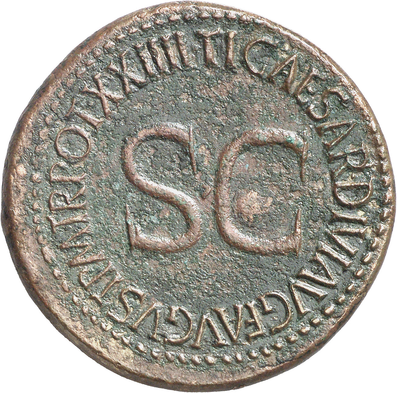 RIC I (second edition) Tiberius 48 Tiberius reverse, Legend surrounding large S C