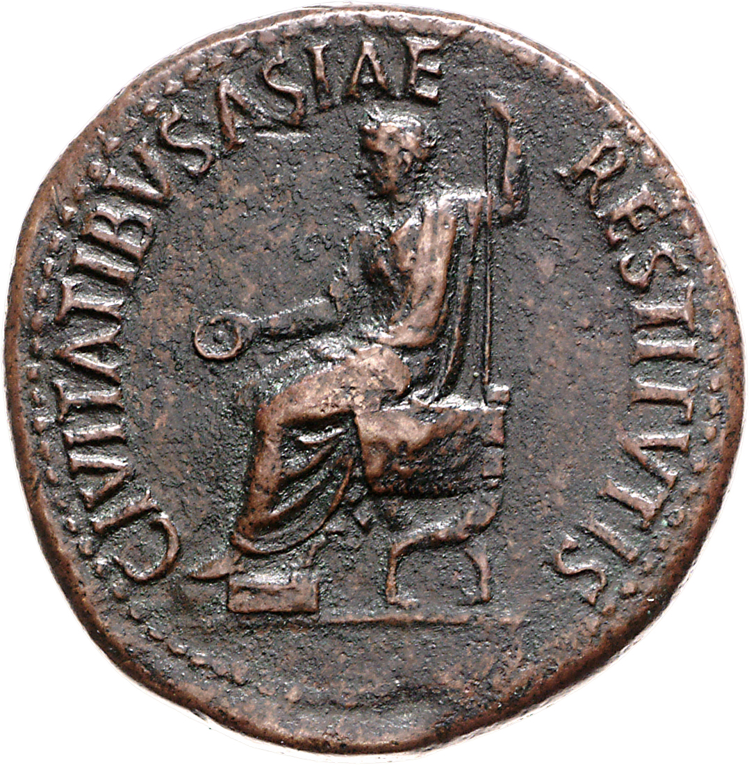 RIC I (second edition) Tiberius 48 Tiberius obverse, Tiberius, laureate, togate, seated, left on curule chair, his feet on...