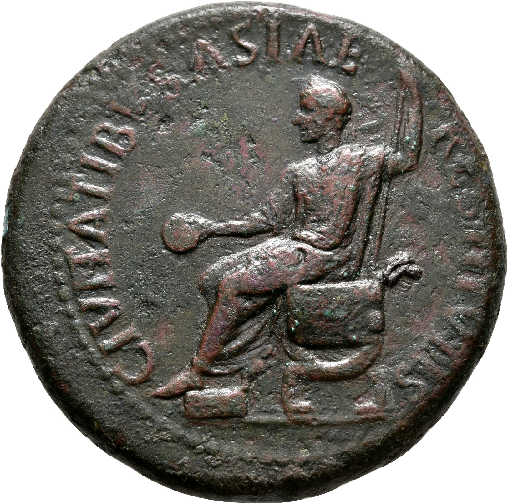RIC I (second edition) Tiberius 48 Tiberius obverse — Tiberius, laureate, togate, seated, left on curule chair, his feet o...