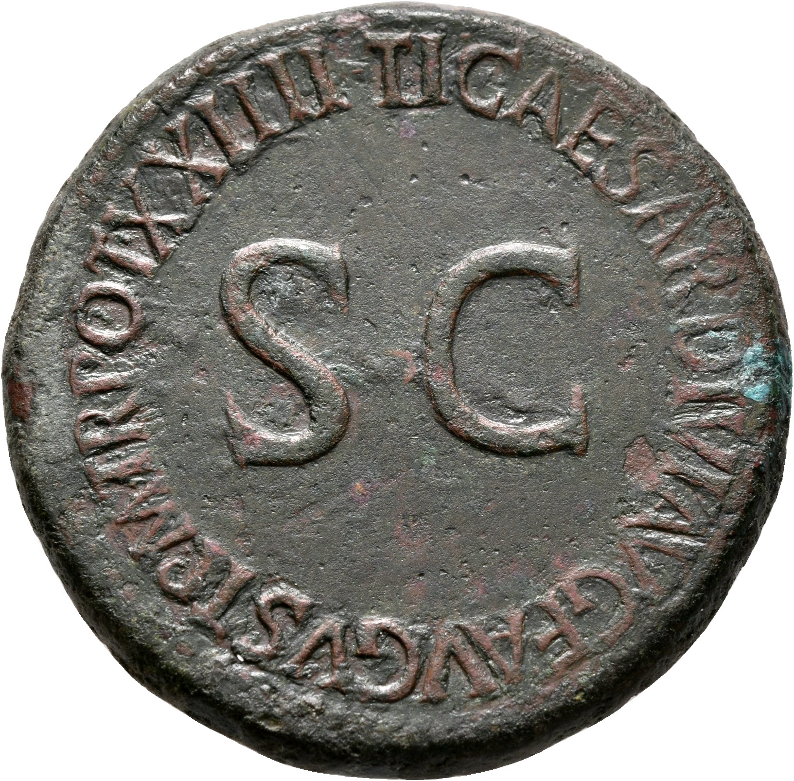 RIC I (second edition) Tiberius 48 Tiberius reverse — Legend surrounding large S C
