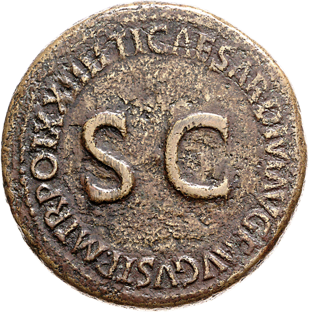 RIC I (second edition) Tiberius 49 Tiberius reverse, Legend surrounding large S C
