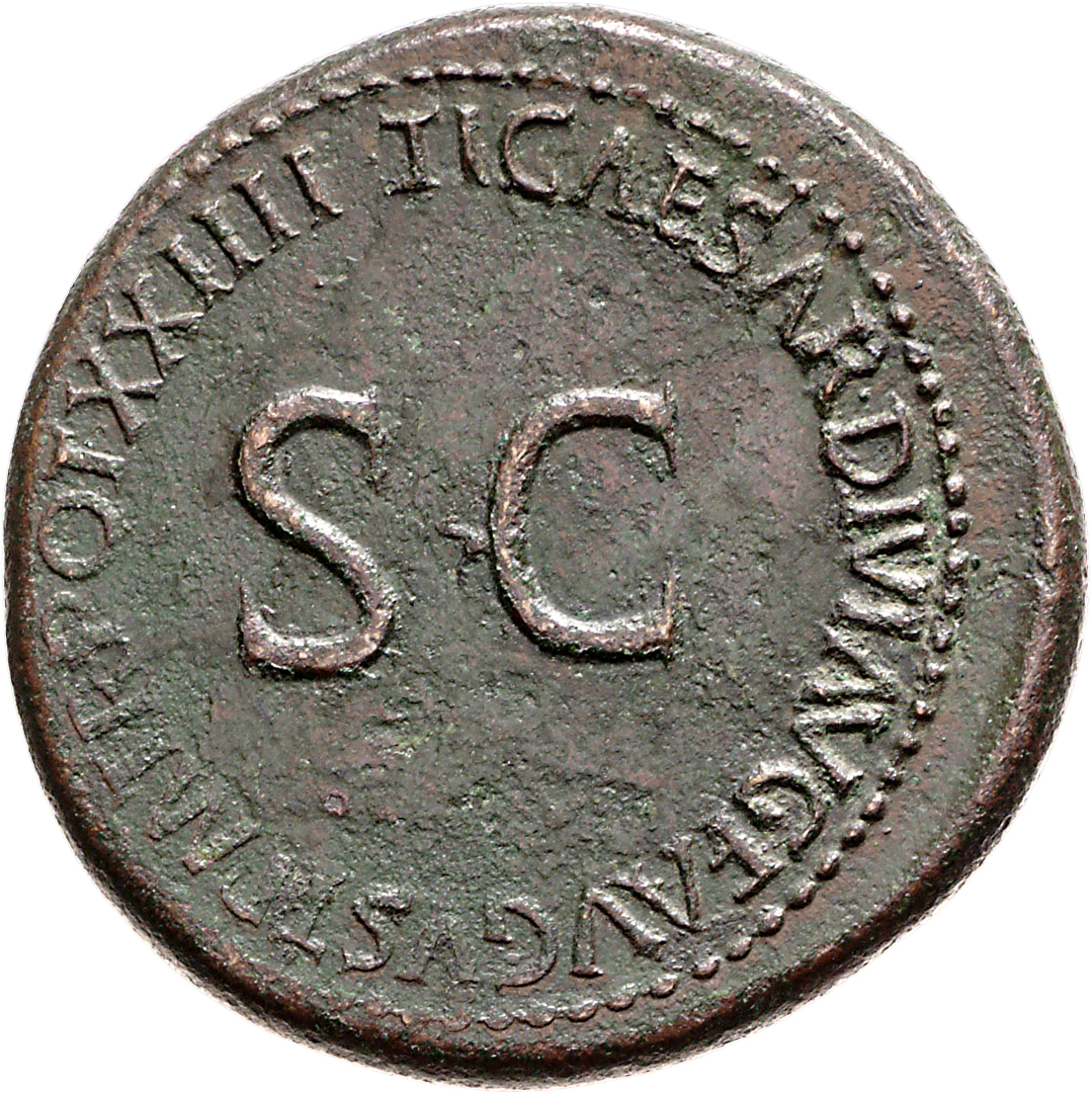 RIC I (second edition) Tiberius 50 Tiberius reverse, Legend surrounding large S C