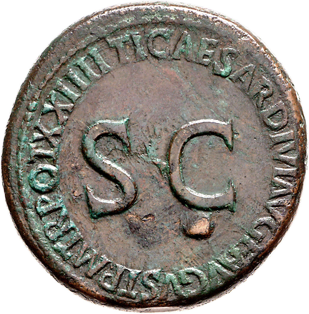 RIC I (second edition) Tiberius 51 Tiberius reverse, Legend surrounding large S C