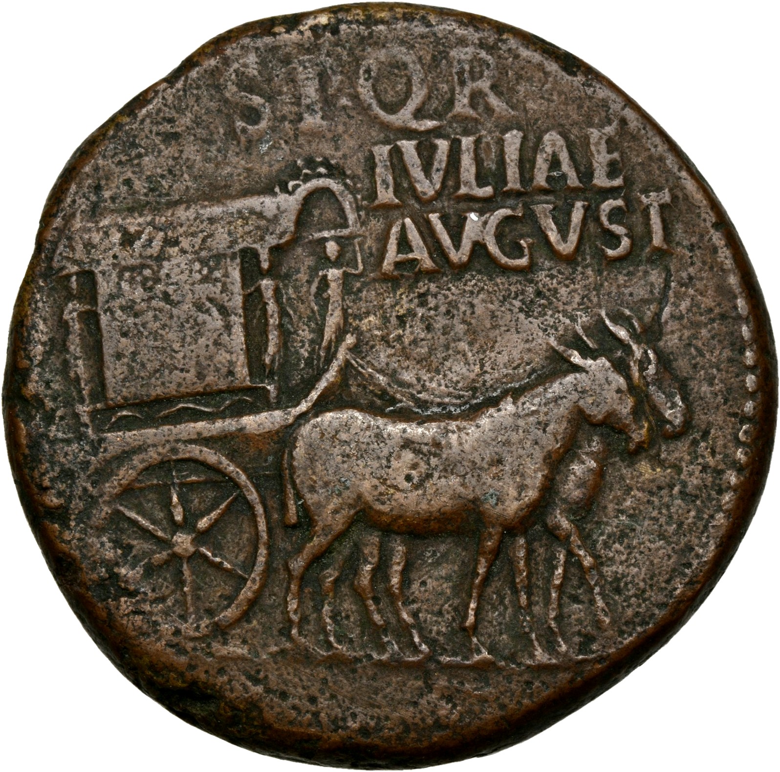 RIC I (second edition) Tiberius 51 Tiberius obverse — Carpentum, ornamented with Victories and other figures, drawn right ...