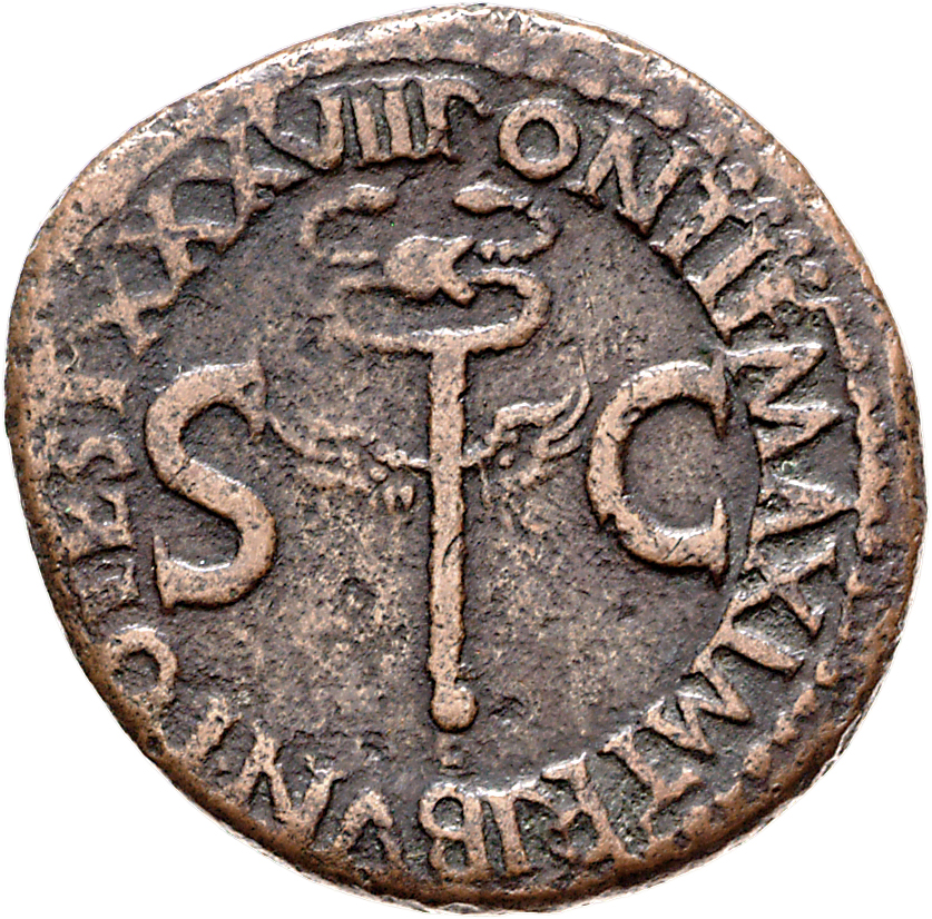 RIC I (second edition) Tiberius 59 Tiberius reverse, Winged caduceus upright