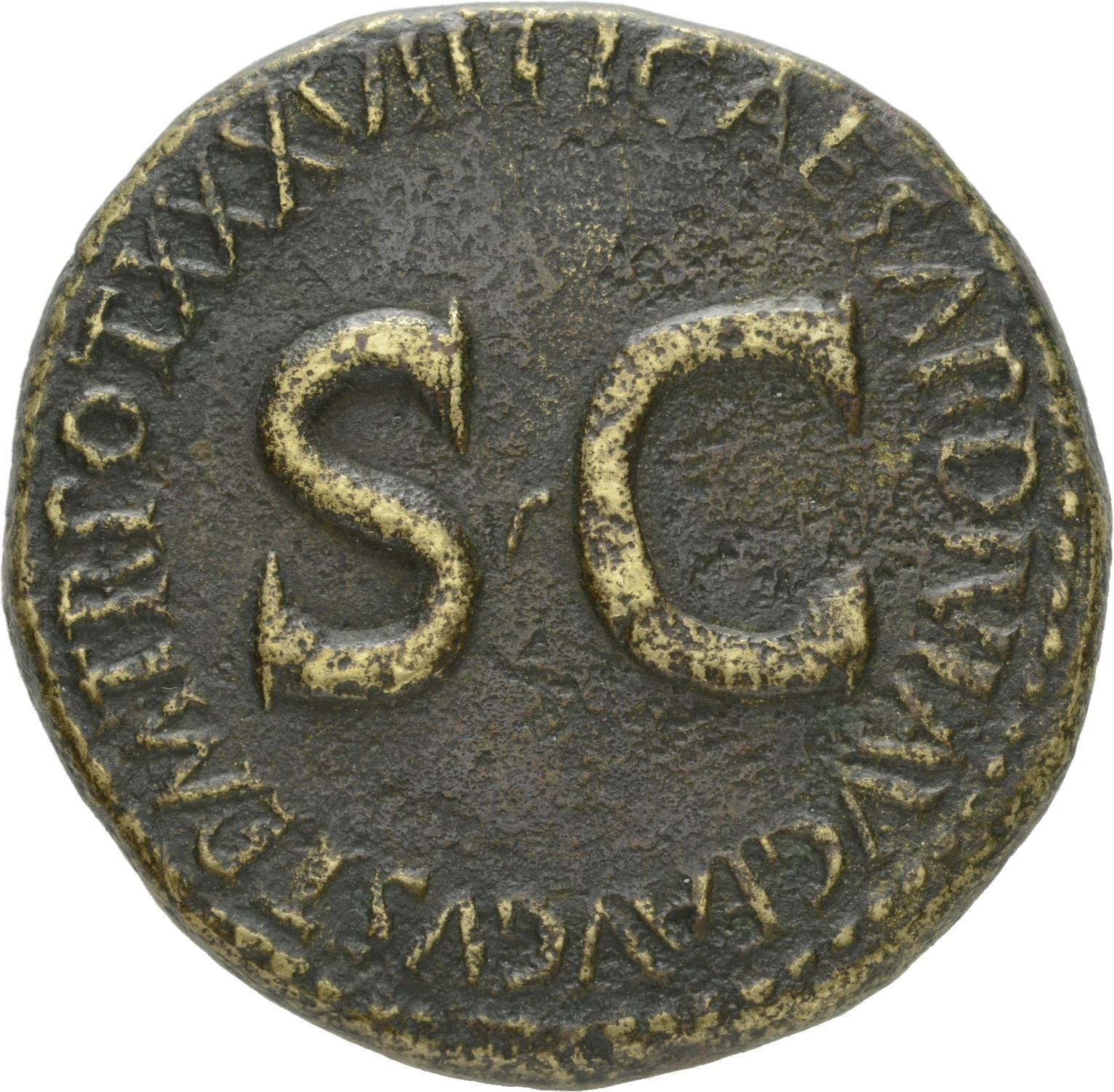 RIC I (second edition) Tiberius 60 Tiberius reverse, Legend surrounding large S C