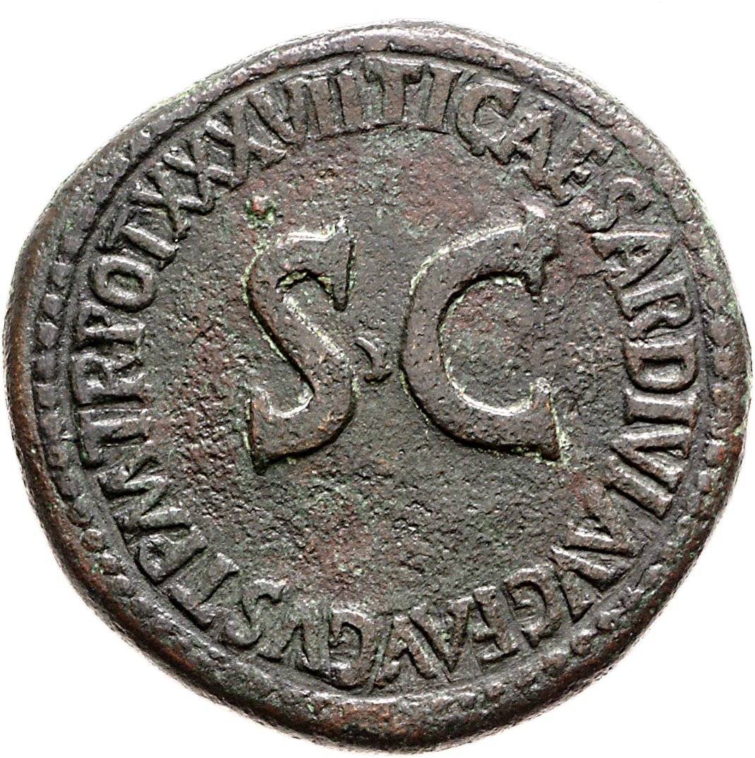 RIC I (second edition) Tiberius 61 Tiberius reverse, Legend surrounding large S C
