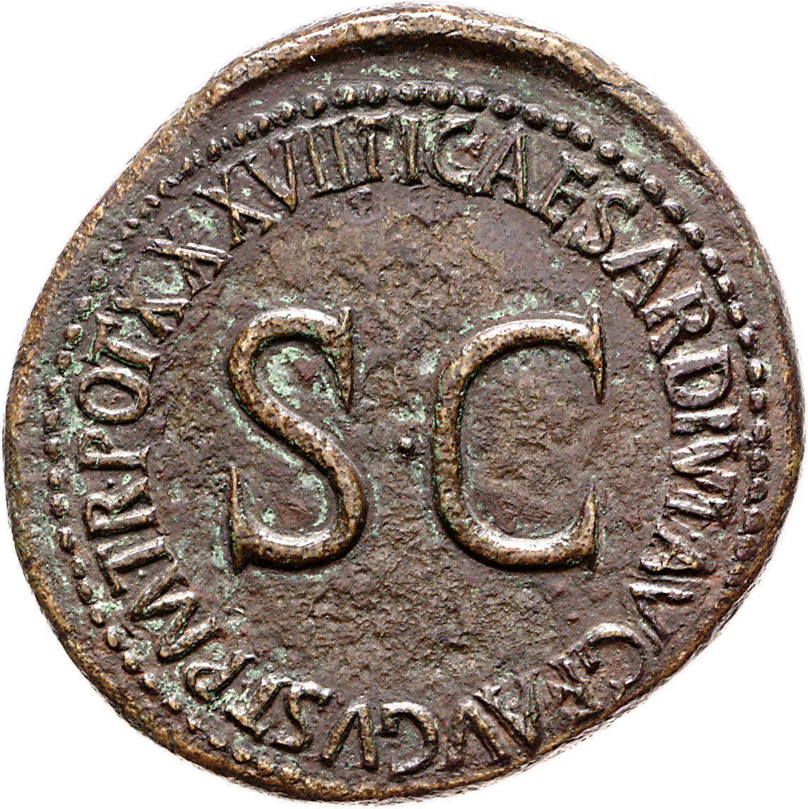 RIC I (second edition) Tiberius 62 Tiberius reverse, Legend surrounding large S C