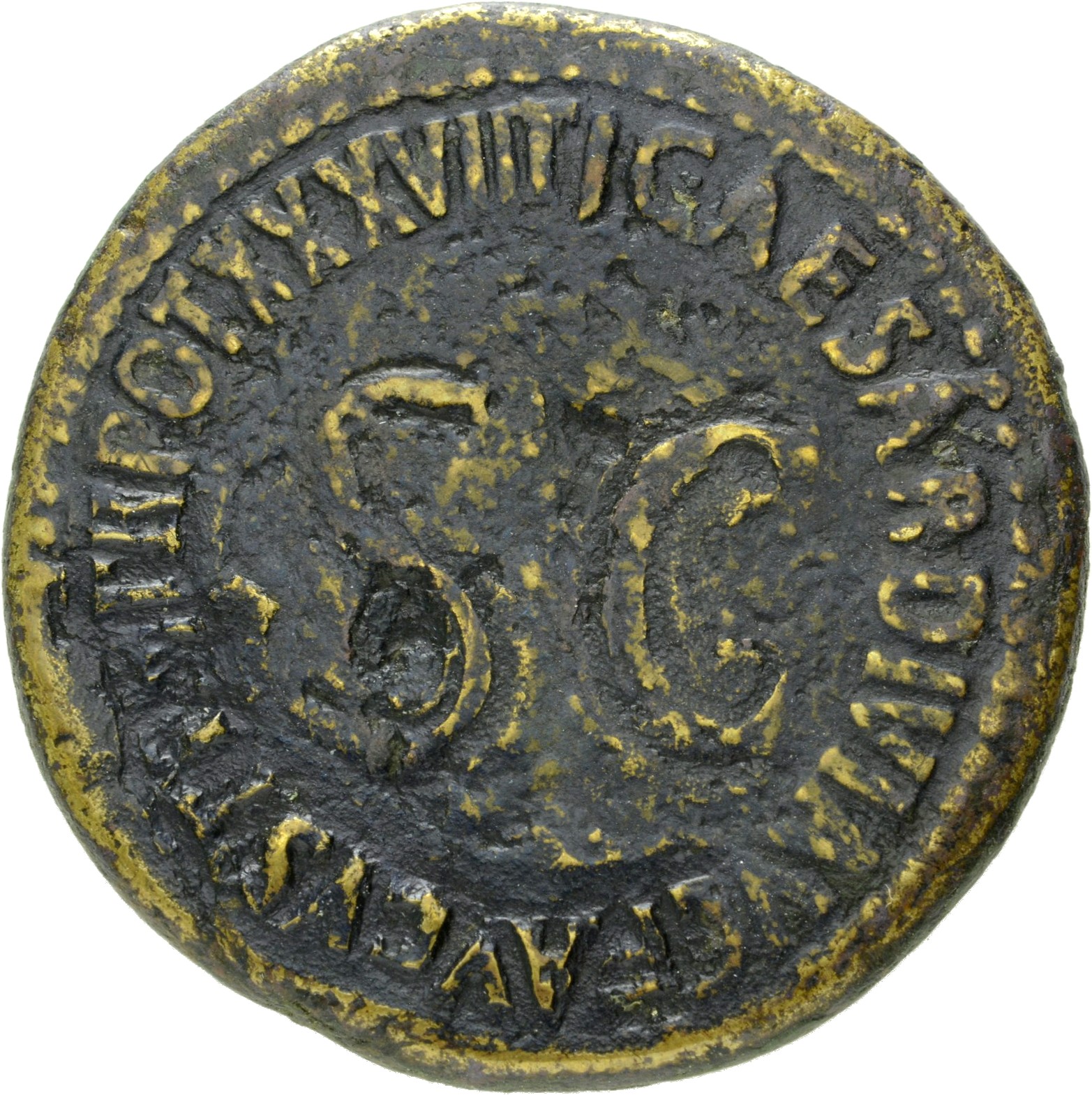 RIC I (second edition) Tiberius 63 Tiberius reverse, Legend surrounding large S C