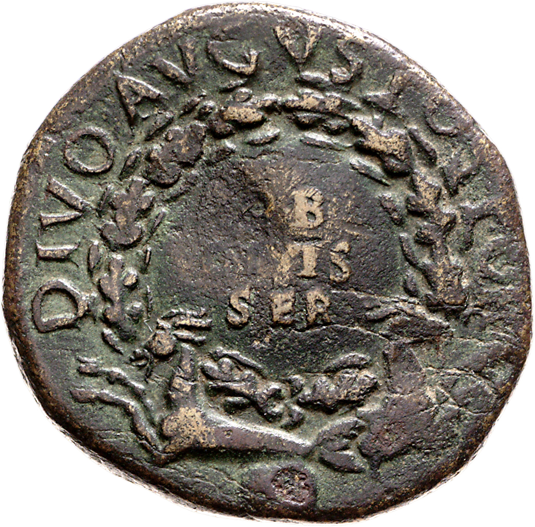 RIC I (second edition) Tiberius 63 Tiberius obverse, Shield inscribed OB CIVES SER in three lines within oak-wreath suppor...