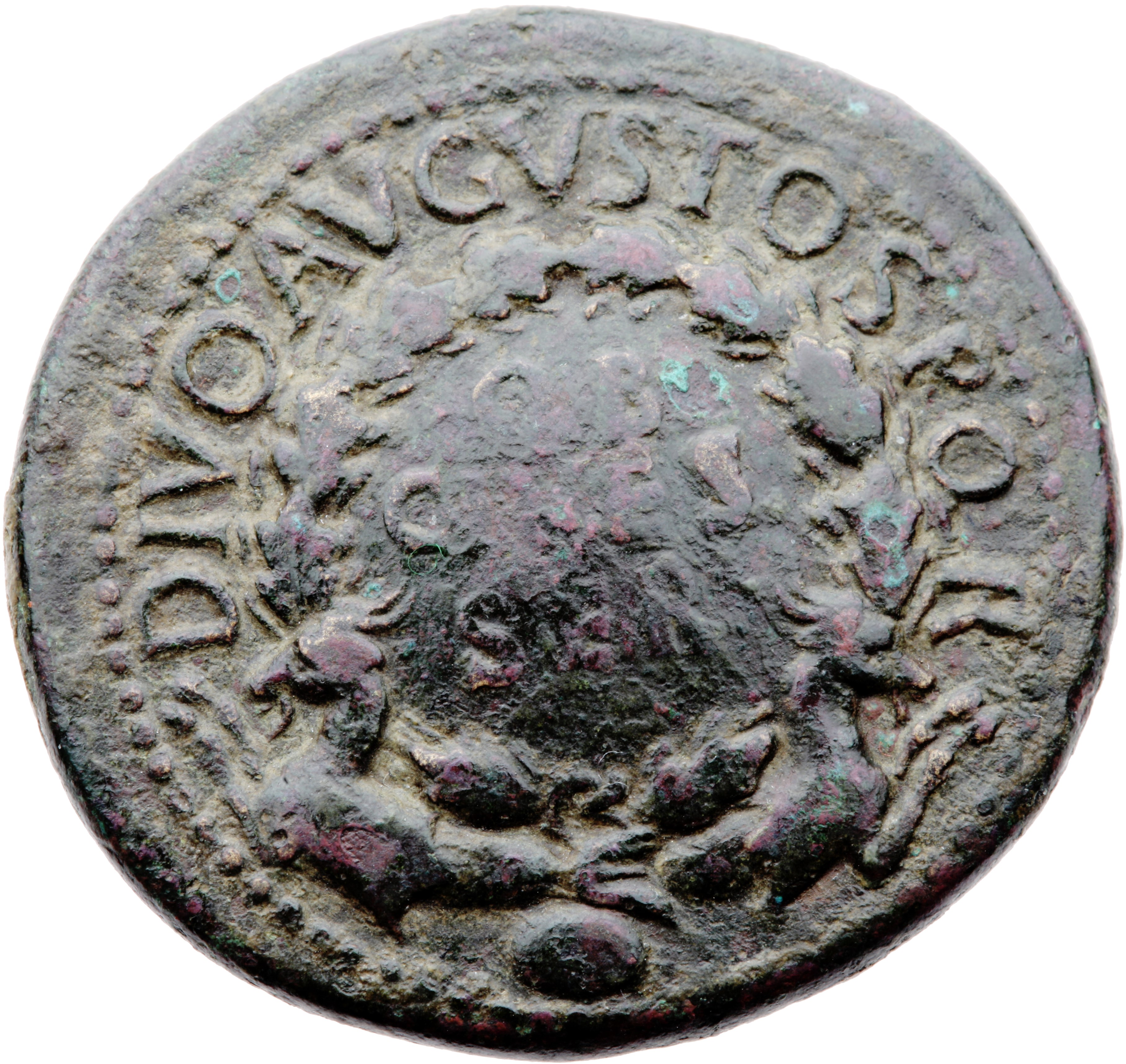 RIC I (second edition) Tiberius 63 Tiberius obverse — Shield inscribed OB CIVES SER in three lines within oak-wreath suppo...