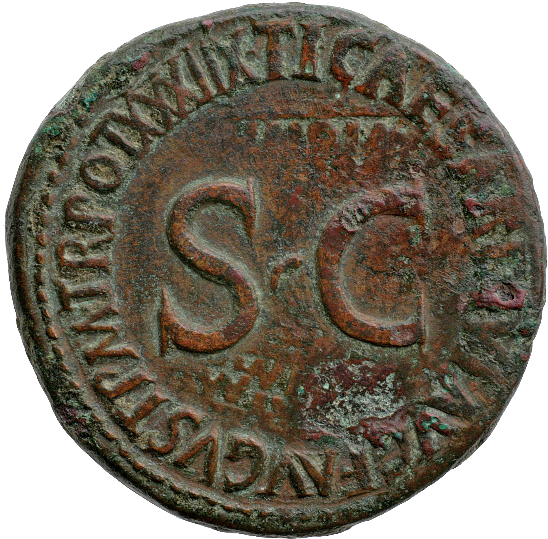 RIC I (second edition) Tiberius 66 Tiberius reverse, Legend surrounding large S C
