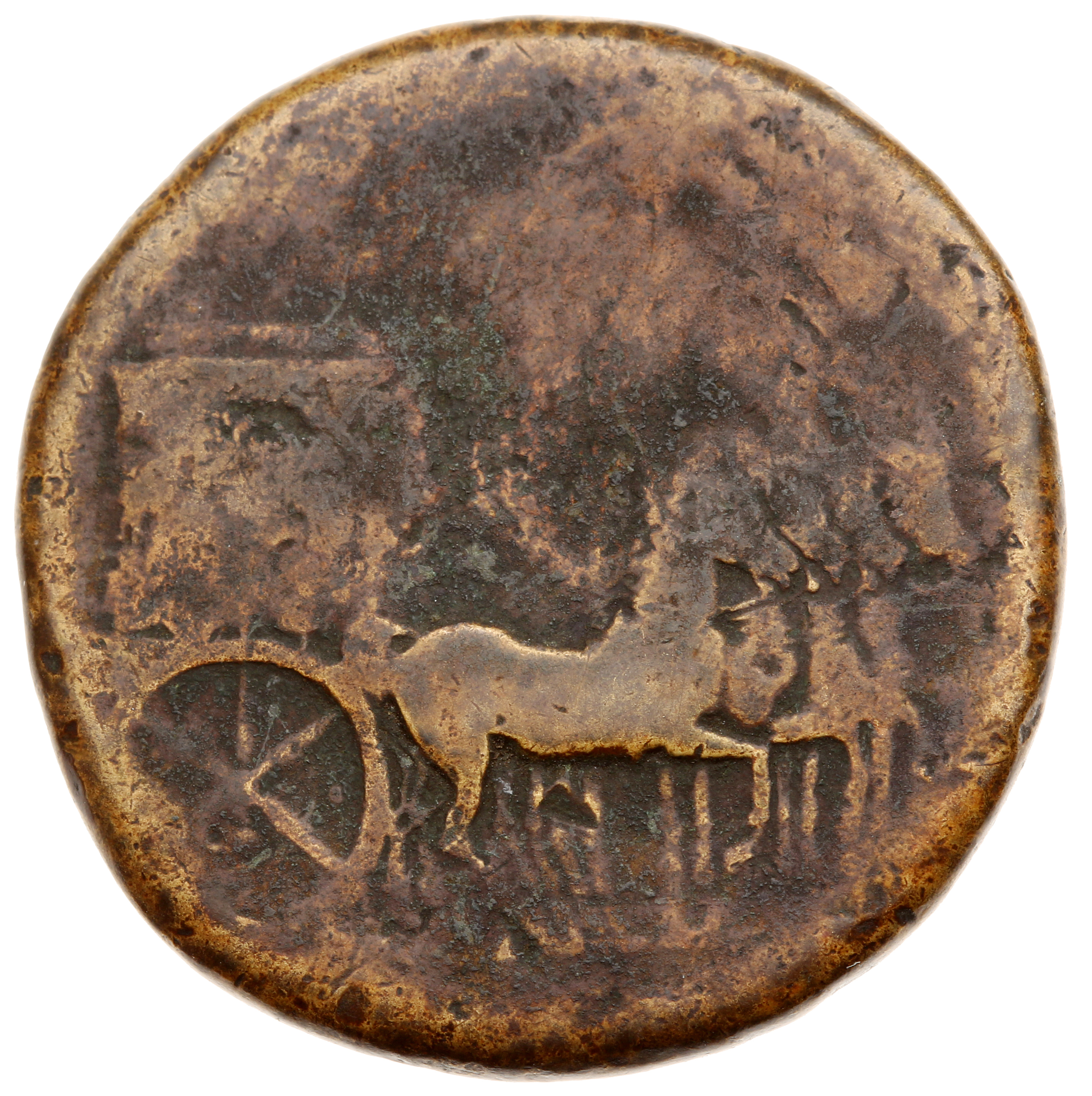 RIC I (second edition) Tiberius 66 Tiberius obverse — Quadriga right, ornamented with trophy, Victory and trophy, and captive