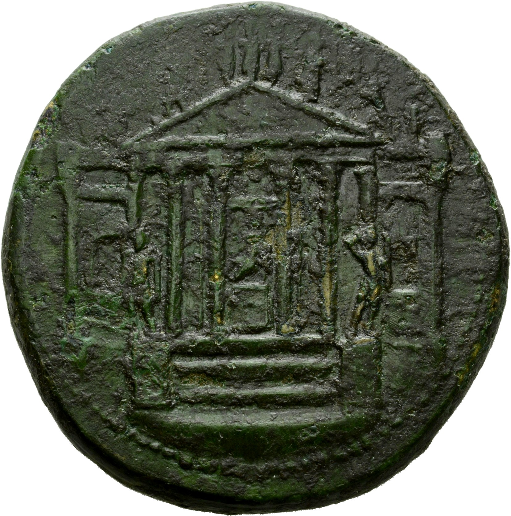 RIC I (second edition) Tiberius 67 Tiberius obverse, Hexastyle temple with flanking wings; Concordia seated inside, holdin...