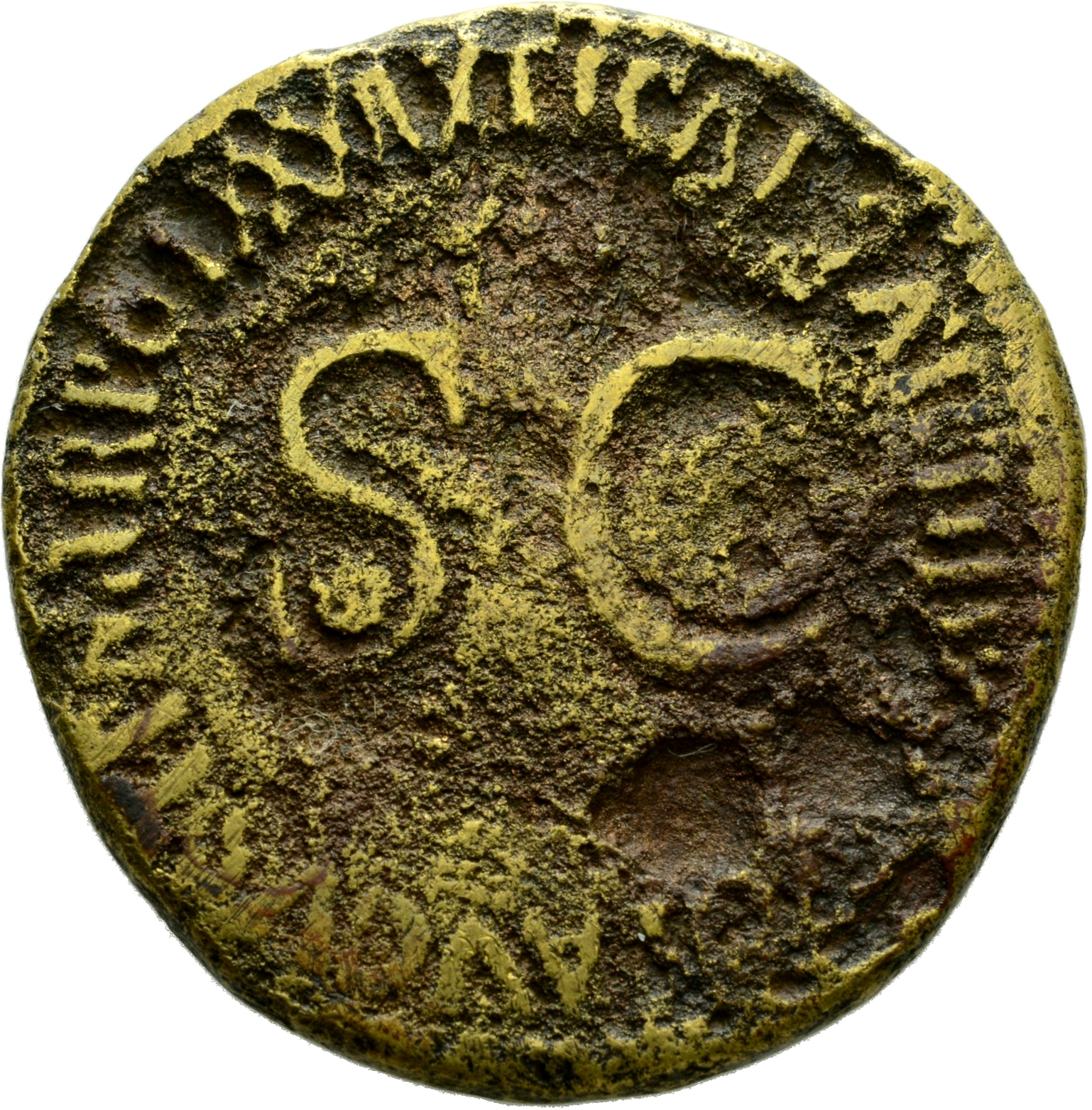 RIC I (second edition) Tiberius 68 Tiberius reverse, Legend surrounding large S C
