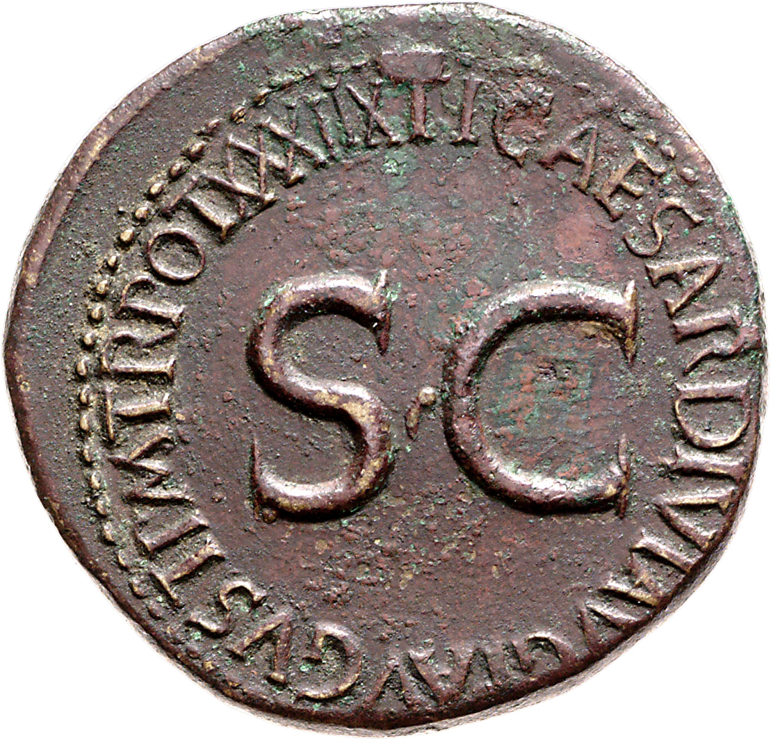RIC I (second edition) Tiberius 69 Tiberius reverse, Legend surrounding large S C