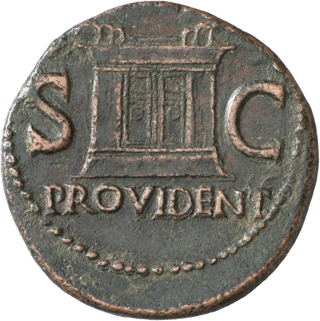 RIC I (second edition) Tiberius 81 Tiberius reverse, Altar-enclosure with double paneled door right; various ornaments on ...