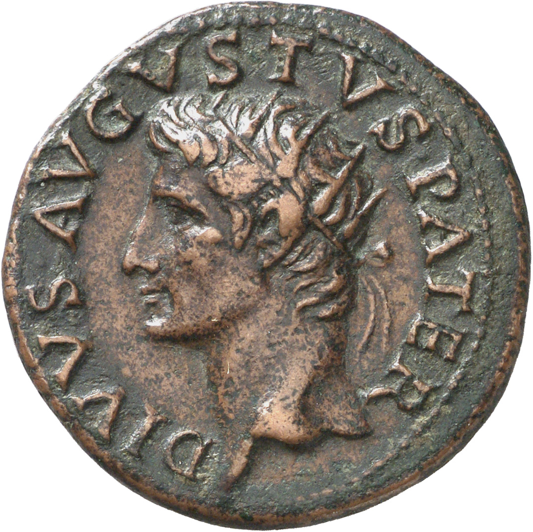 RIC I (second edition) Tiberius 81 Tiberius obverse, Head of Augustus, radiate, left