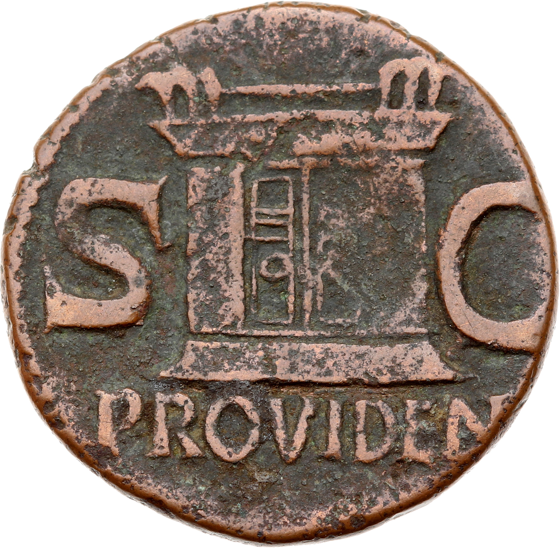 RIC I (second edition) Tiberius 81 Tiberius reverse — Altar-enclosure with double paneled door right; various ornaments on...