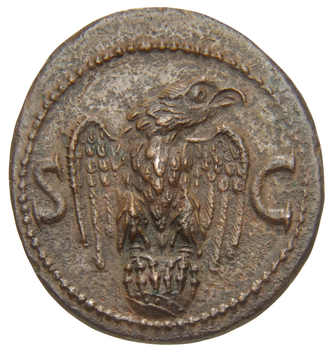 RIC I (second edition) Tiberius 82 Tiberius reverse, Eagle standing, front, on globe, with open wings, head turned right