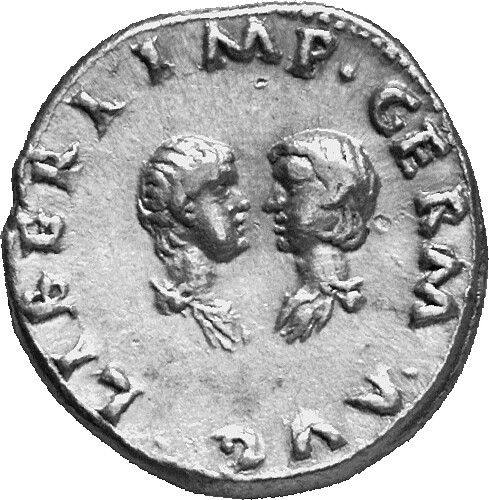 RIC I (second edition) Vitellius 100 Vitellius reverse, Busts of Vitellius' son and daughter, left and right respectively,...
