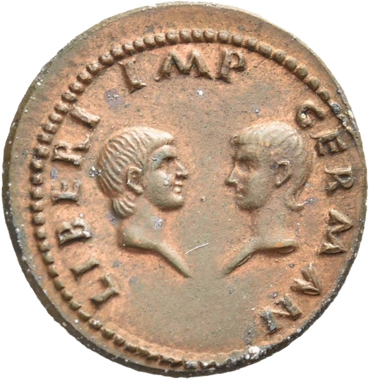 RIC I (second edition) Vitellius 102 Vitellius reverse, Busts of Vitellius' son and daughter, left and right respectively,...