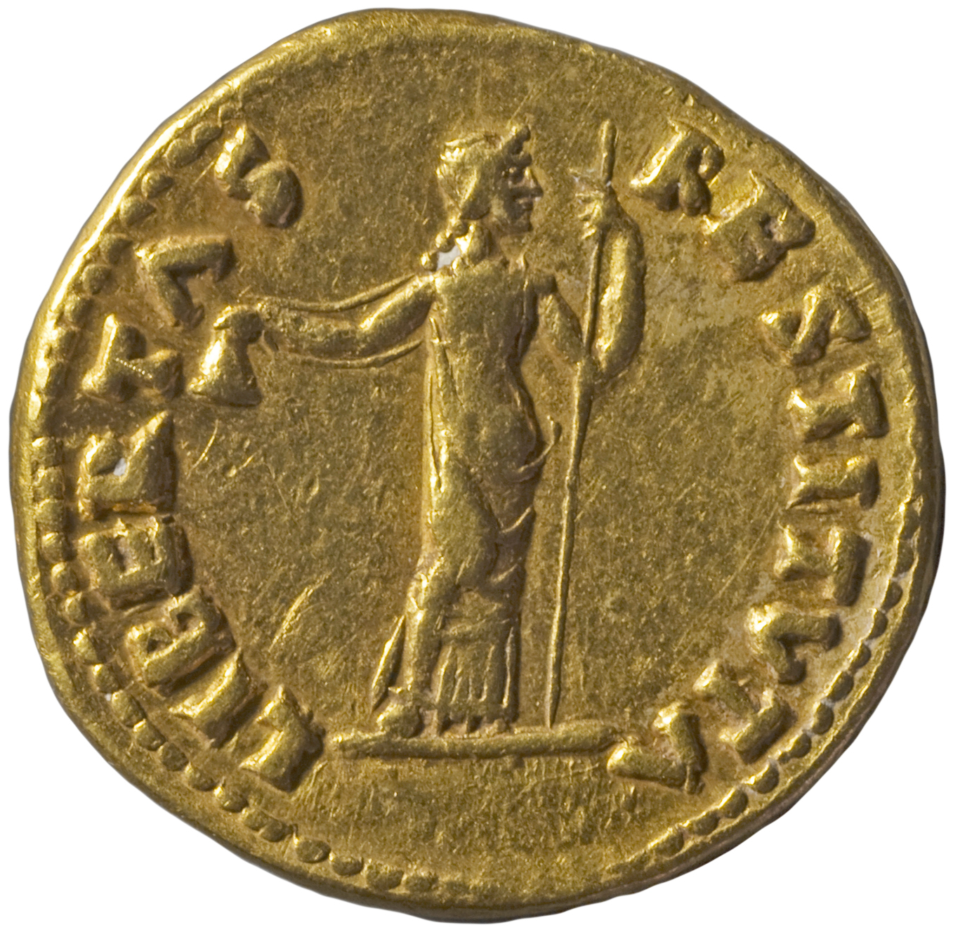 RIC I (second edition) Vitellius 104 Vitellius reverse, Libertas, draped, standing front, head right, holding pileus in ri...