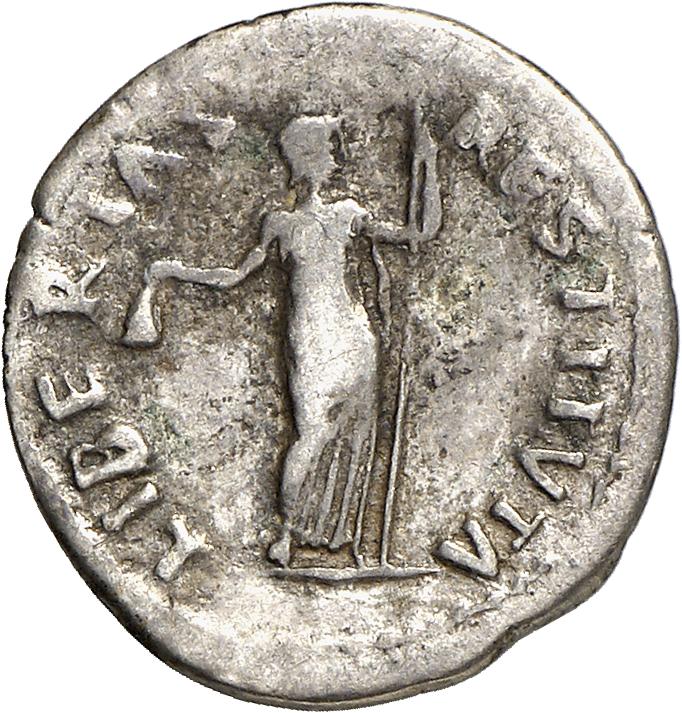 RIC I (second edition) Vitellius 105 Vitellius reverse, Libertas, draped, standing front, head right, holding pileus in ri...