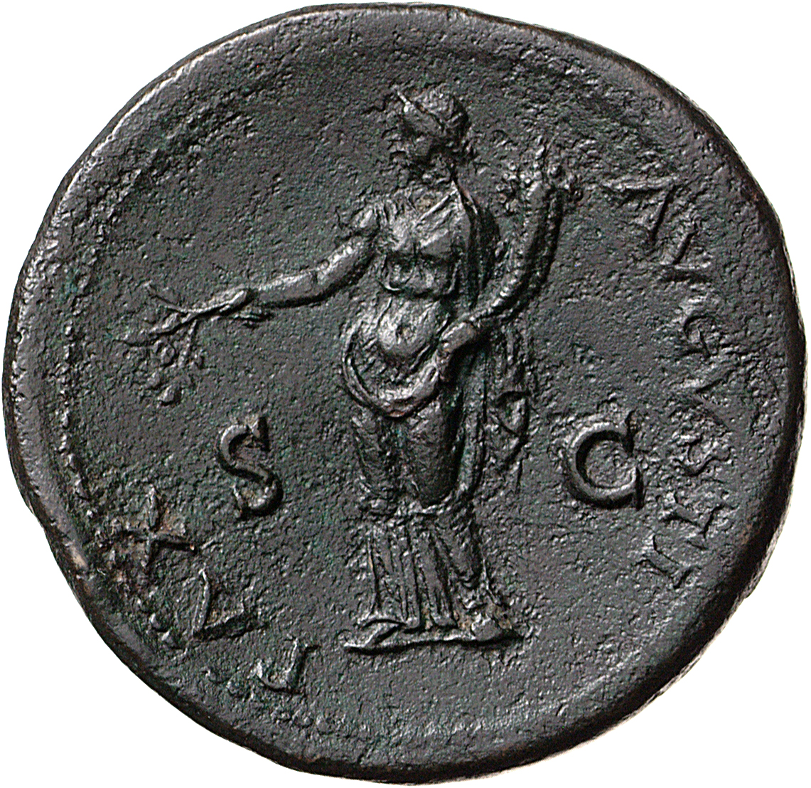 RIC I (second edition) Vitellius 118 Vitellius reverse, Pax, draped, standing left, holding branch in right hand and cornu...