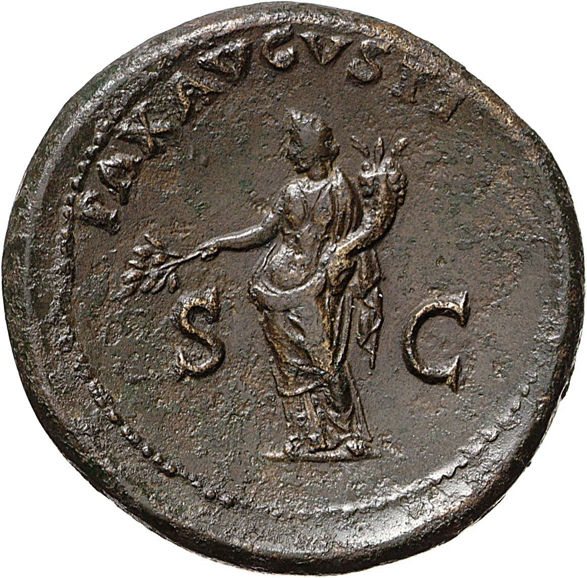 RIC I (second edition) Vitellius 140 Vitellius reverse, Pax, draped, standing left, holding branch in right hand and cornu...