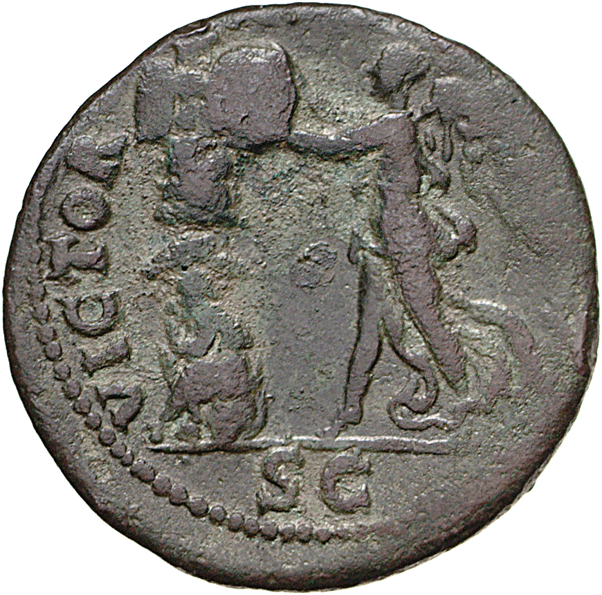 RIC I (second edition) Vitellius 151 Vitellius reverse, Victory, draped, advancing left, placing shield on trophy; captive...