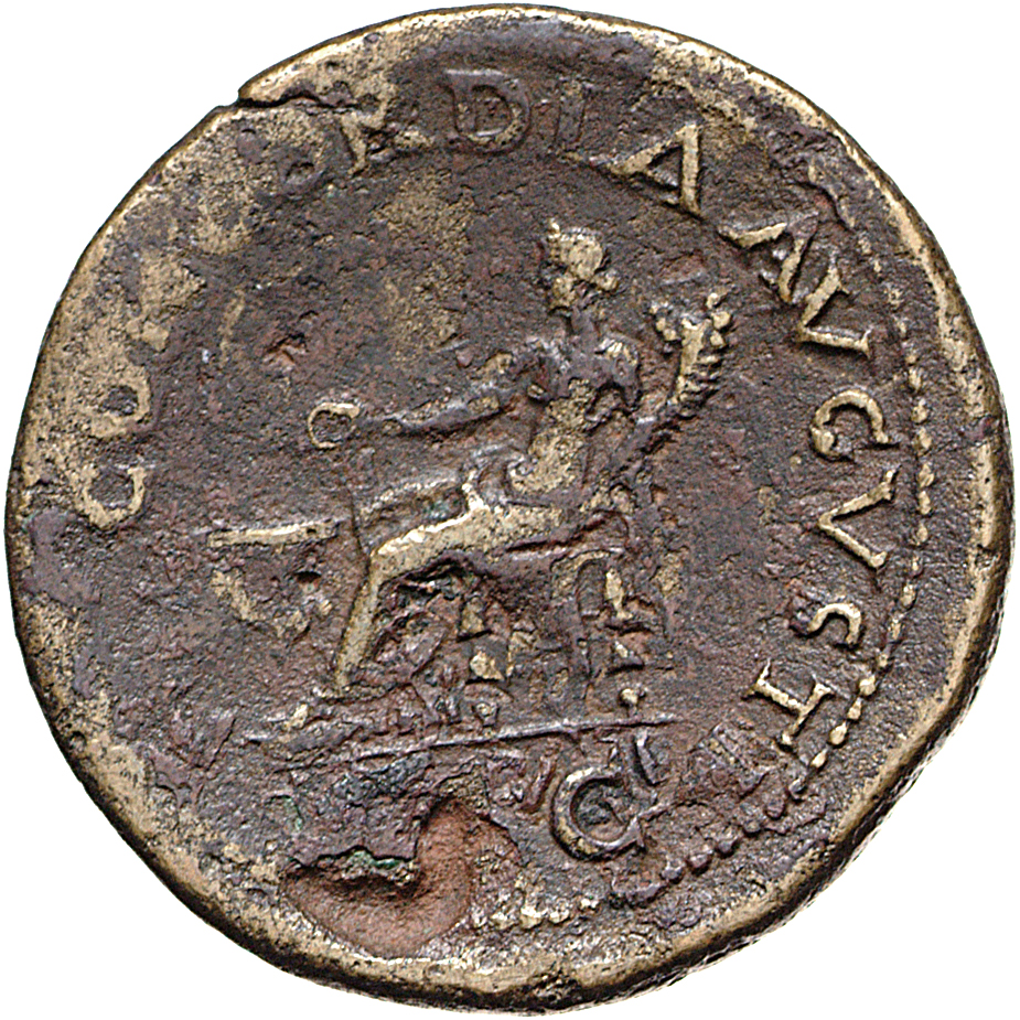 RIC I (second edition) Vitellius 162 Vitellius reverse, Concordia, draped, seated left, holding patera in right hand and c...