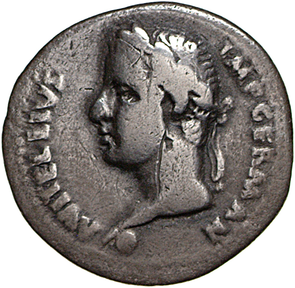 RIC I (second edition) Vitellius 23 Vitellius obverse, Head of Vitellius, laureate, left; globe at point of neck